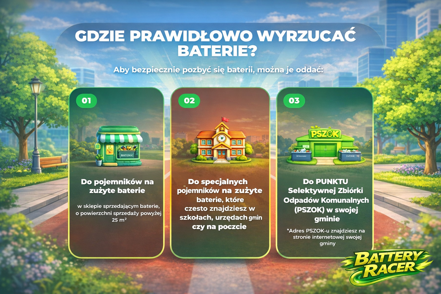 Widok z informacjami gdzie oddać zużyte baterie